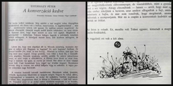 Esterházy Péter írásához készült. Megjelent az Alföld folyóiratban 45.évf.